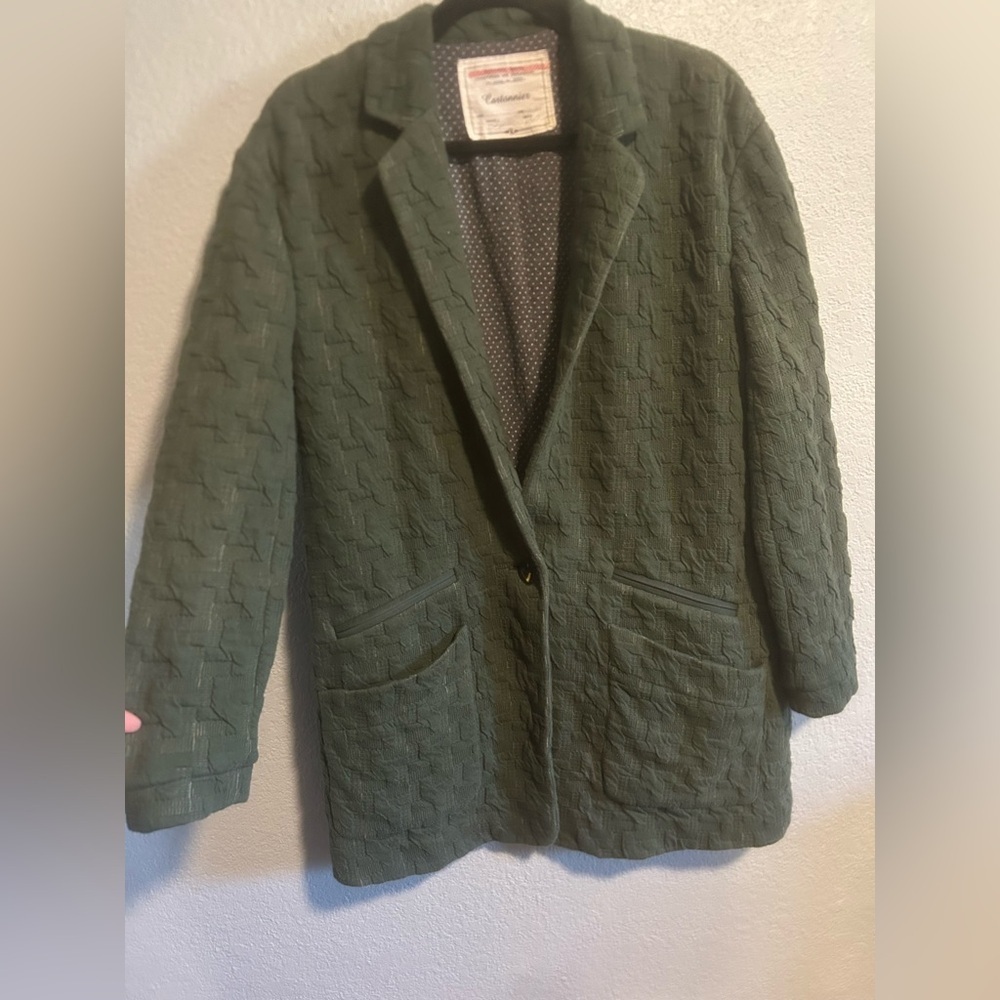 Anthropologie Cartonnier Extended Houndstooth Blazer in green cotton - Picture 4 of 10